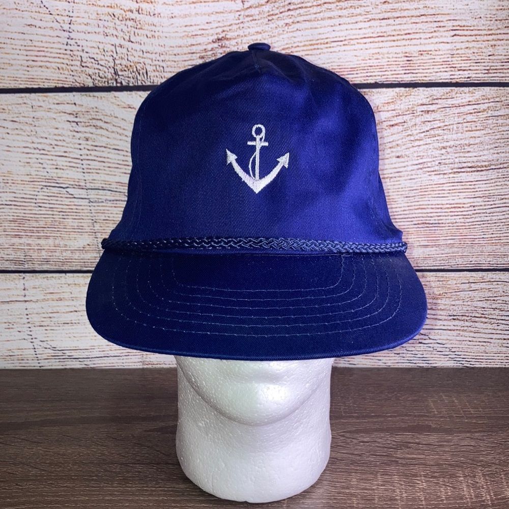 Vintage Mens Navy Blue Anchor Adjustable Hat